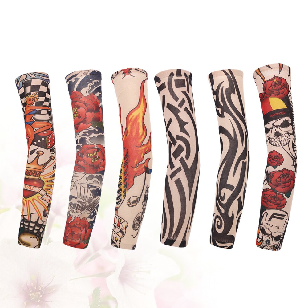 6 Pcs Tattooed Arm Sleeve Sun Block Sleeves Sun Prevention Sleeves for Men Outdoor Riding
