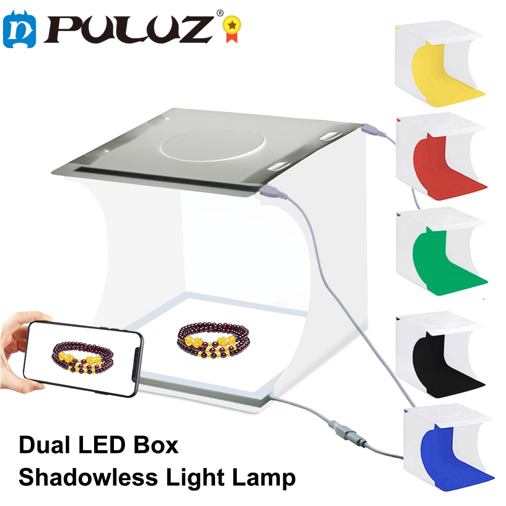 PULUZ – Mini Studio Photo LED pliable sans ombre, Kit de tente de prise de vue et boîte à Photo avec arrière-plan de 6 couleurs