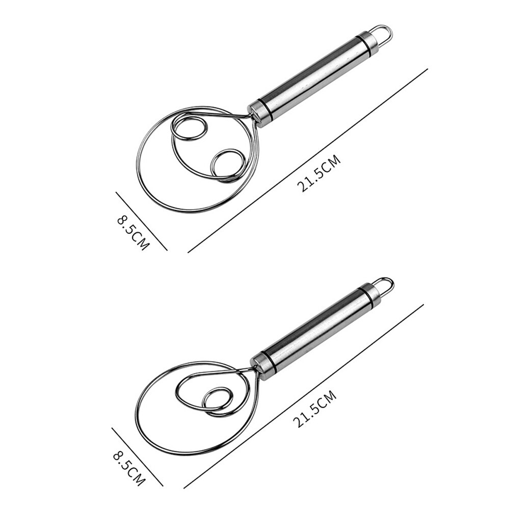 Egg Beater Flour Coil Agitator Danish Whisk Stick Stainless Steel Handle Blender Diy Bread Dough Bakeware Stainless Steel Gadget