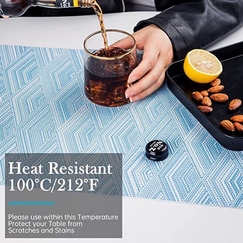 Inyahome Vinyl Placemats Table Mat Non-Slip Heatproof Woven Placemats for Dining Table Jacquard Place Mat PVC Home Decoration
