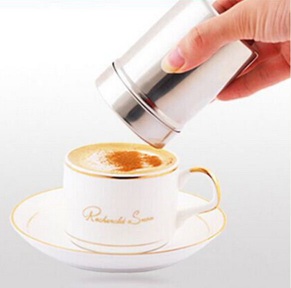 Rvs Chocolade Shaker Cacao Meel Koffie Zifter + 16 Stks Koffie Stencils Template Strooit Pad Duster Spray
