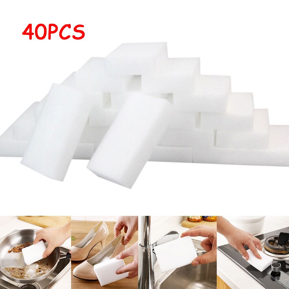 40/45Pcs White Magic Sponge Eraser Cleaning Melamine Foam Cleaner Kitchen Pad Accessory Eraser Kitchen
