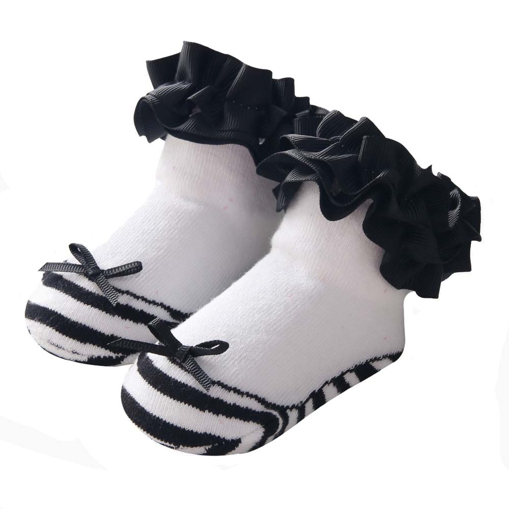 Autumn Socks Stripes Black White Lace Bow Girl Striped Casual Soft Unisex Baby Gilrl Socks Infant School Sport Baby Girl Clothes