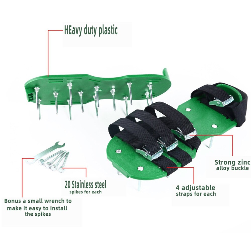 1 par de sandalias de aireador de césped revitalizante para caminar con pinchos de césped, zapatos con 4 correas ajustables, herramienta de jardinería