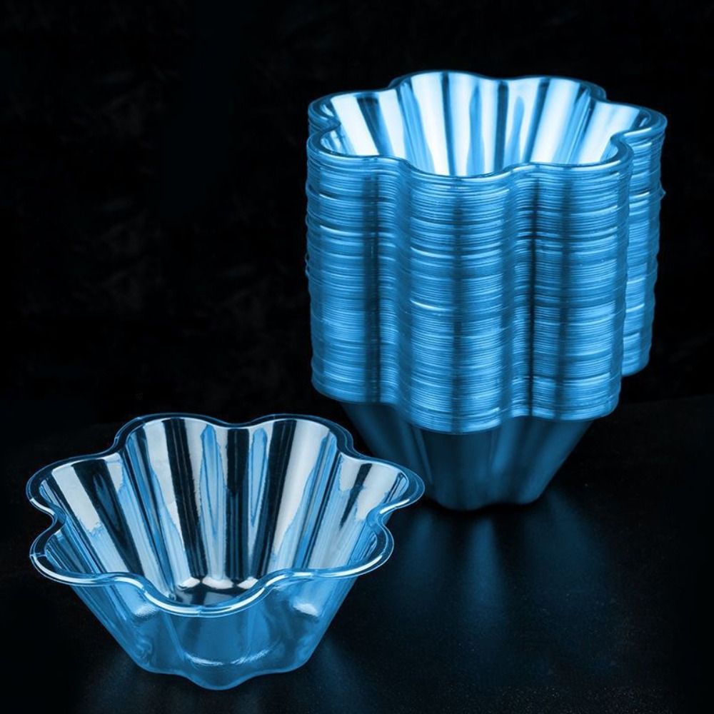 50 plastikowe kubki do lodów w kształcie kwiatka, przezroczyste, jednorazowe, pogrubione, 250ml/300ml kubki do deserów, jogurt: Srebrny