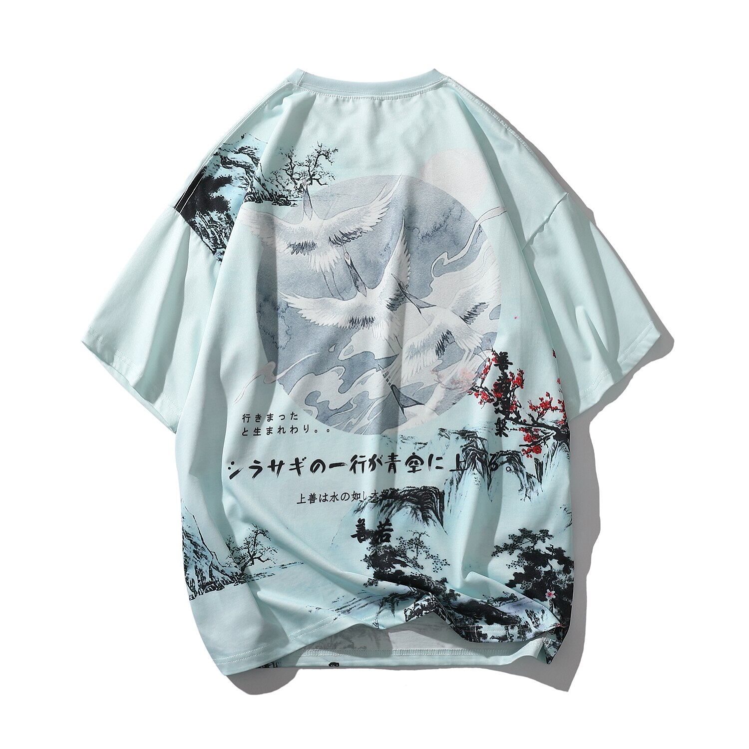 Chinese style ink painting print high street hip-hop T-shirt for men and women couples