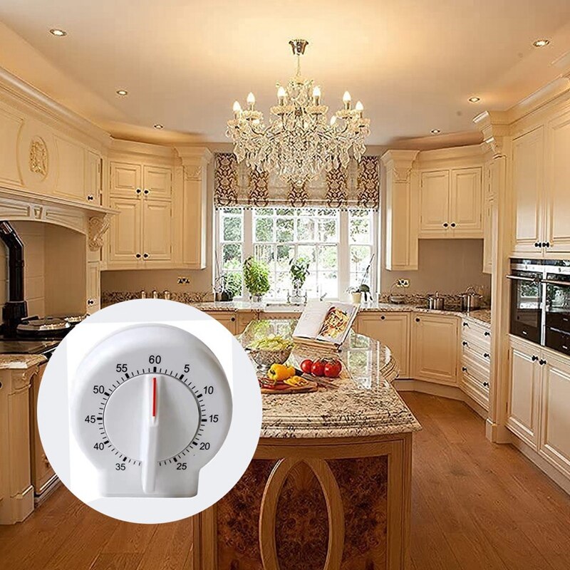 Kitchen Timer, 60 Minutes Mechanical Timer Clock Easy To Read Operate (White)