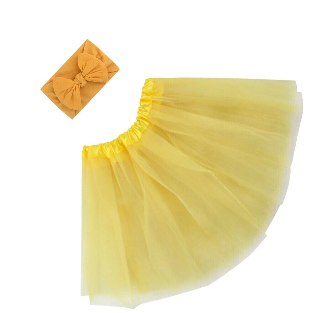 Leuke Tutu Rok Voor Meisjes Pasgeboren Baby Meisje Kleding Mesh Rokken &amp; Strik Hoofdband Photo Prop Kostuum Outfit 7 kleuren: YELLOW