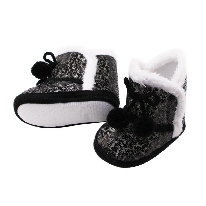 Infant Anti-slip Toddler Shoes Newborn Baby Shoes Winter Baby Boy Girl Sequin Snow Boots Plush Ball Cotton Shoe