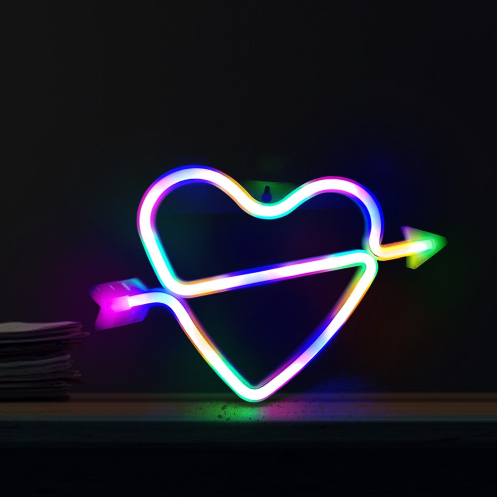 Heart Arrow Shape LED Neon Light Colorful Rainbow Neon Sign Wall Hanging Night Lamp for Home Party Wedding Festival