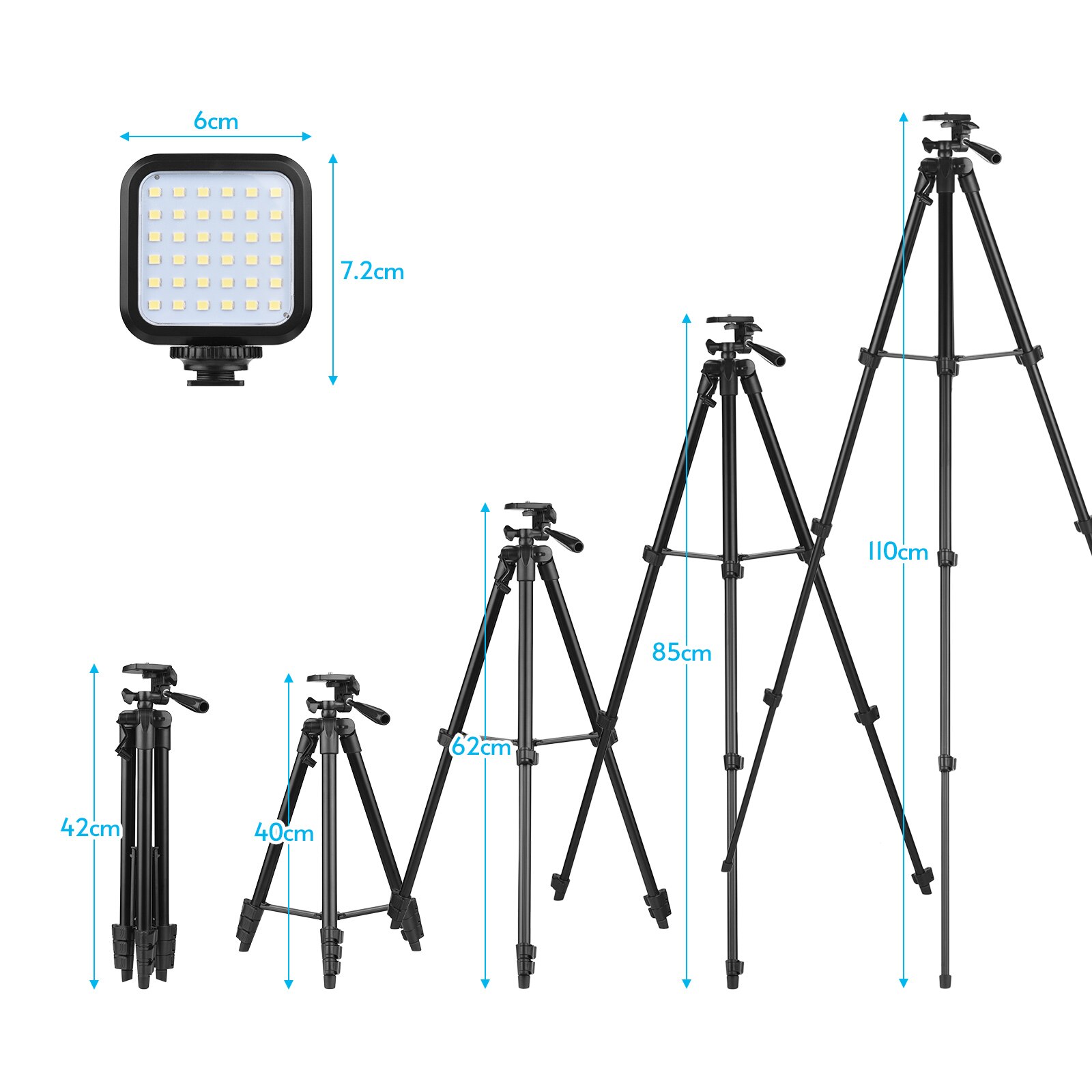 Trépied 53 pouces Vlog Kit ensemble de photographie pour Smartphone trépied + lumière LED + Microphone + Clip pour Smartphone + télécommande pour Vlog
