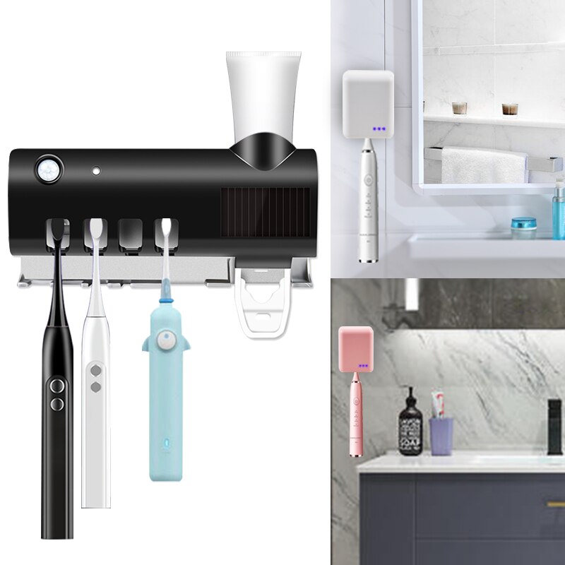 Smart PIR Motion Sensor Toothbrush Holder With UV light Ultraviolet Disfinfection Cleaning Drying Sterilizer Toothpaste Squeezer
