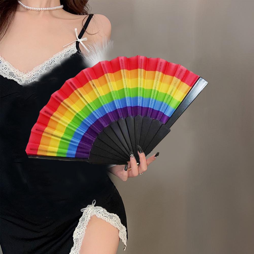 Regenboog Fan Kleurrijke Regenboog Opvouwbare Fan Lichtgewicht Compact Formaat Feestdecoratie Handventilator Draagbare Bruiloft handventilatoren