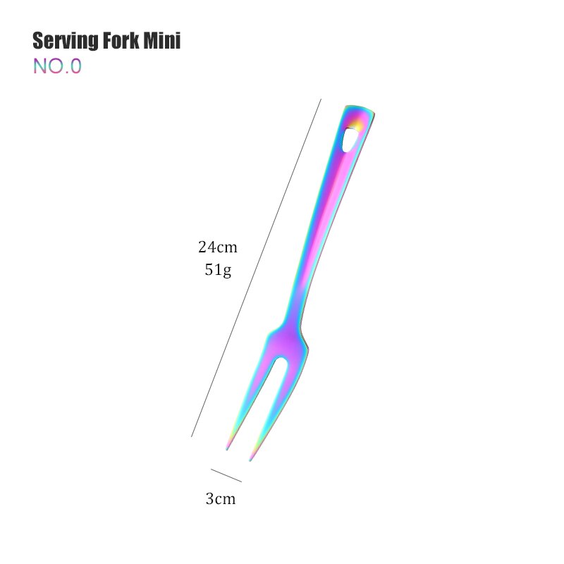 1PC Rainbow Stainless Steel Nonstick Kitchen Utensils Cooking Tool Long Serving Sets Scoop Spoon Fork Turner Ladle Cake Shovel: Gold