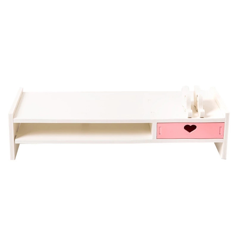 Pink White Student Storage Rack Heart Drawers Monitor Laptop Increase Shelf Office Screen Riser Holder Stationery Pen Storage