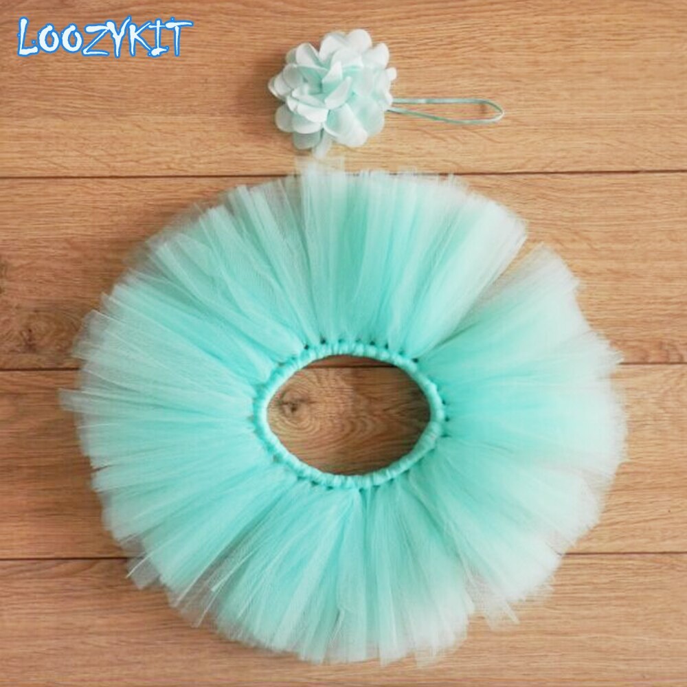 Meisje Tule Tutu Rok En Bloem Hoofdband Set Pasgeboren Fotografie Props Baby: Mint