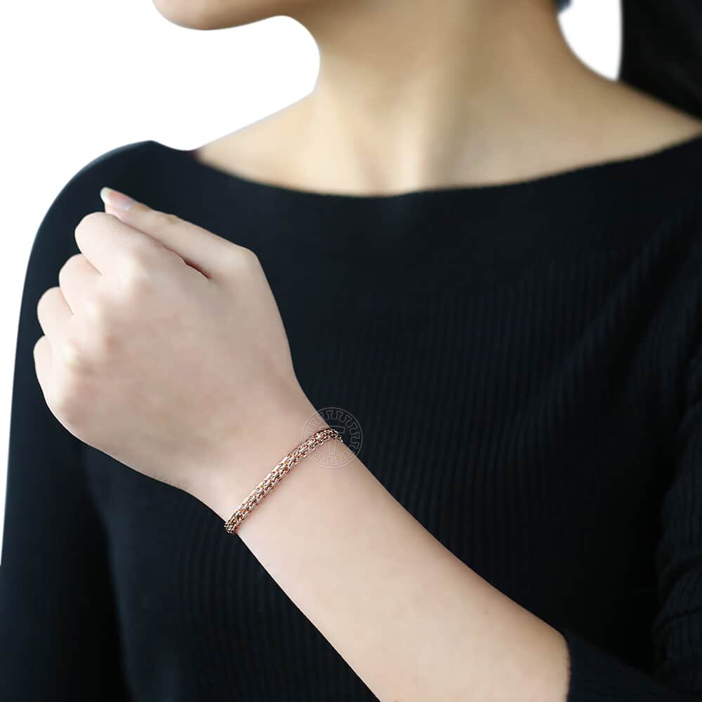 5mm Womens Mens Bracelet 585 Rose Gold Braided Weaving Bismark Hammered Venitian Link Chain Bracelet Jewelry DCB05