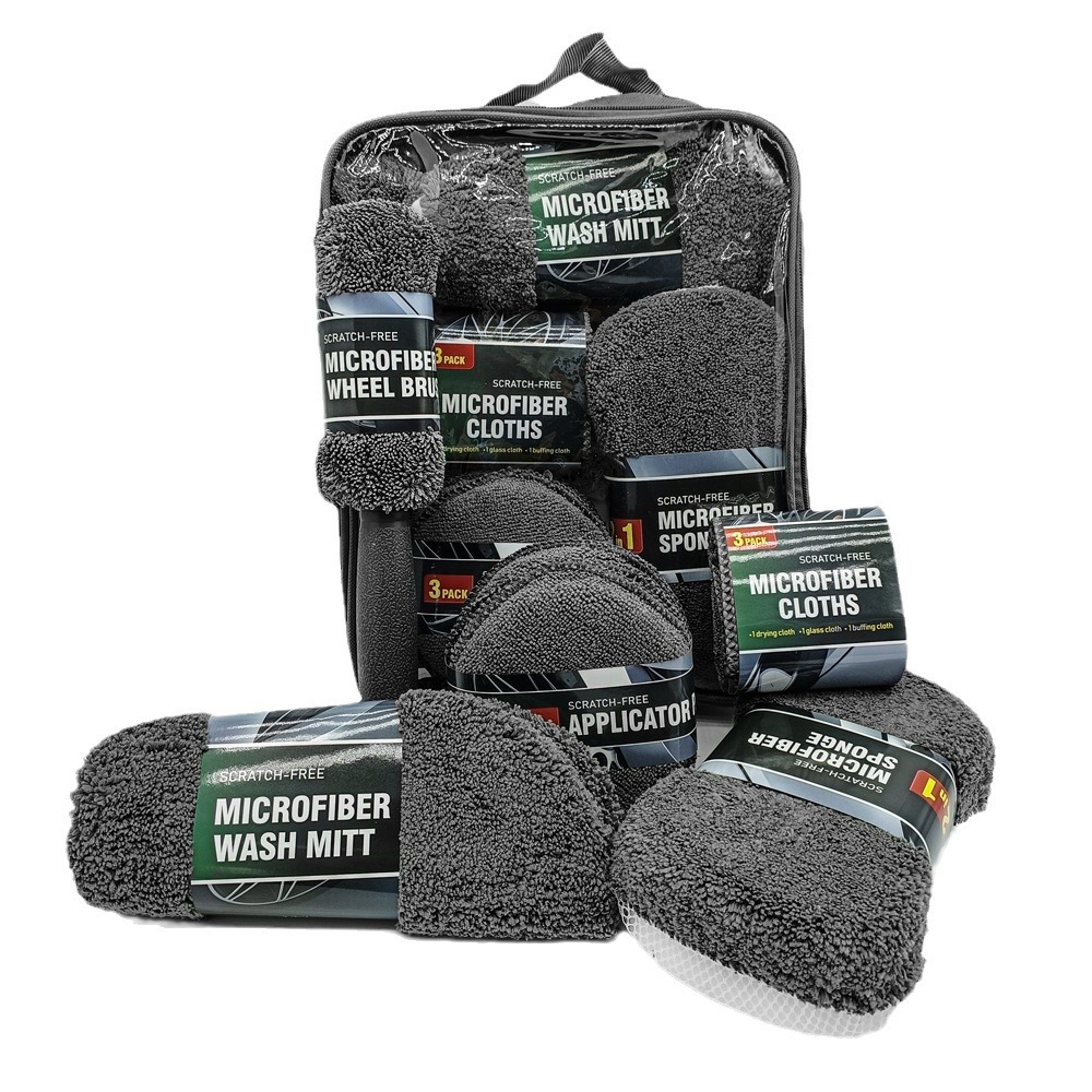 Limpieza de belleza para coche, juego de 9 piezas, toallitas para el hogar, guantes para lavado de coches, trapos de toallas, esponja para encerar, cepillo para rueda