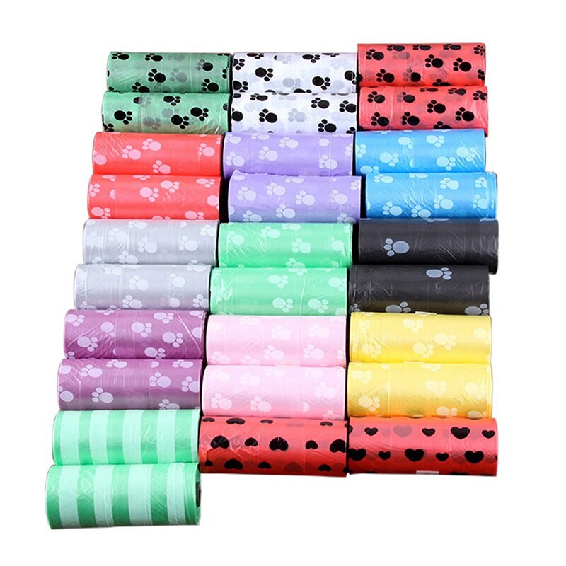 Bolsa de basura con estampado de pata para caca de perro, rollo de 15 bolsas, para residuos de mascotas, para exteriores, limpieza del hogar