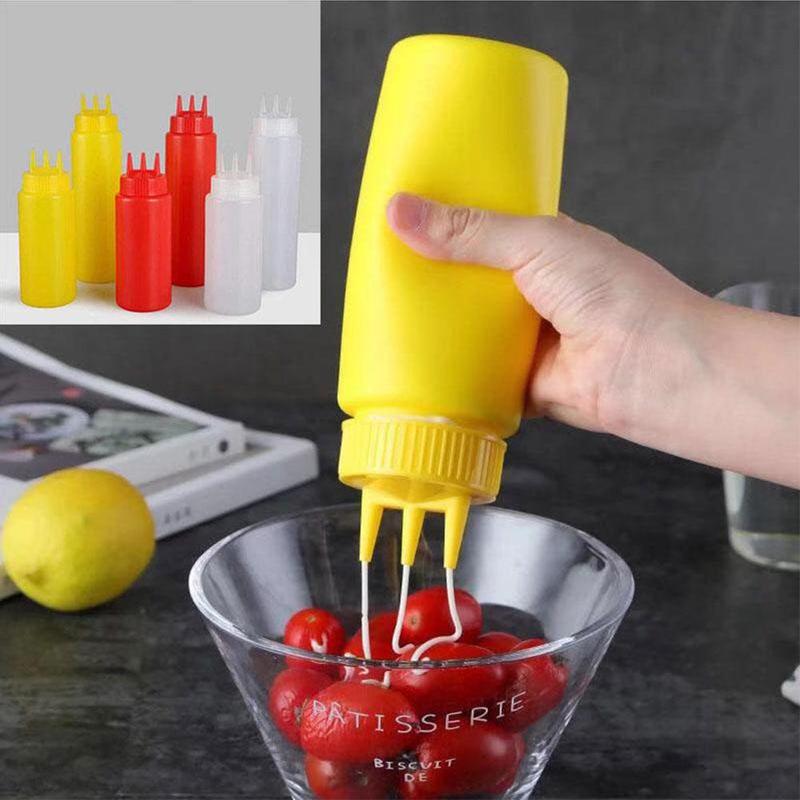 3 hole squeeze bottle screw cap squeeze bottle food grade plastic salad bottle ketchup mustard sauce mayonnaise soy sauce olive