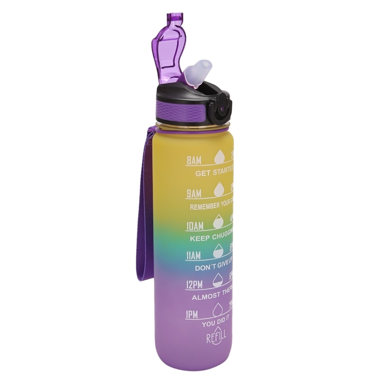 1000ML Tritan Fitness Sports Water Bottle with Time Marker&amp;Straw Large Wide Mouth Leakproof Durable