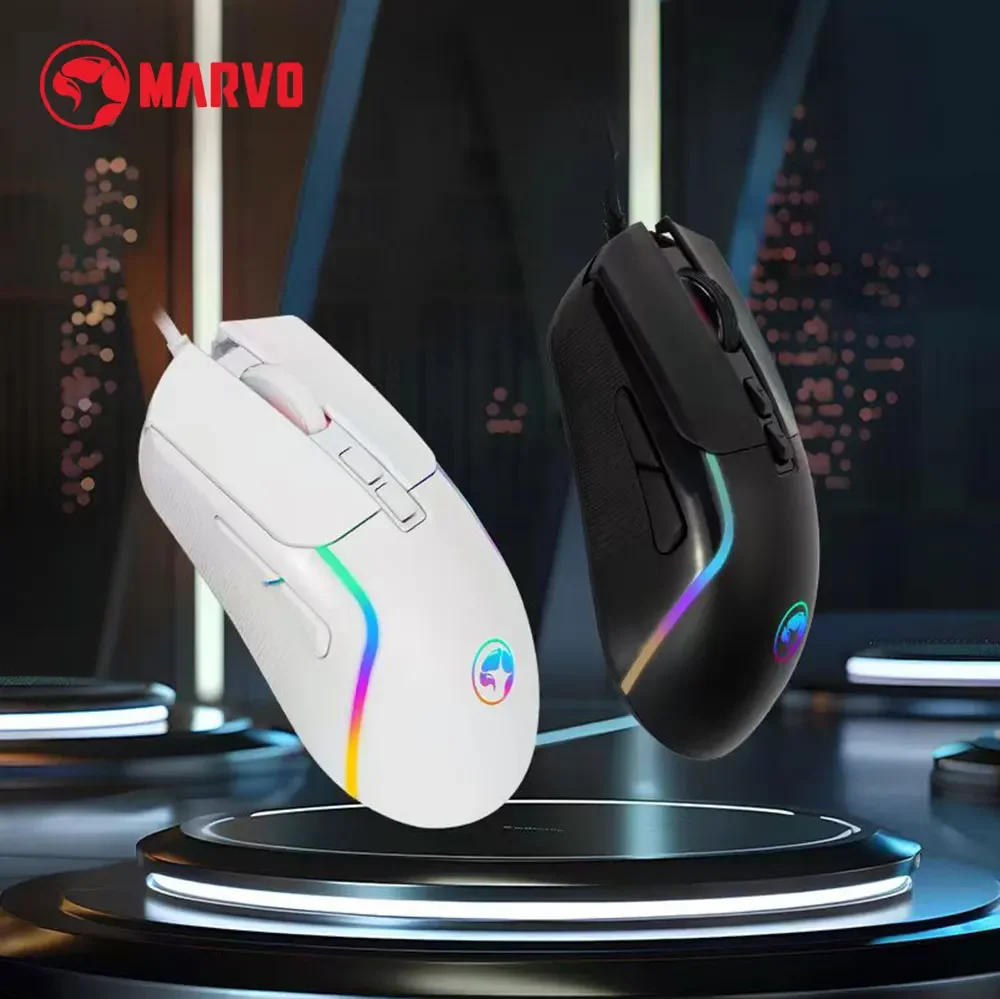MARVO M292 CAPO 20 Wired Right Hand E-sports Mouse 7 Buttons Mixed Backlit 603FP Chip 8000DPI High Precision Gaming Mouse For PC