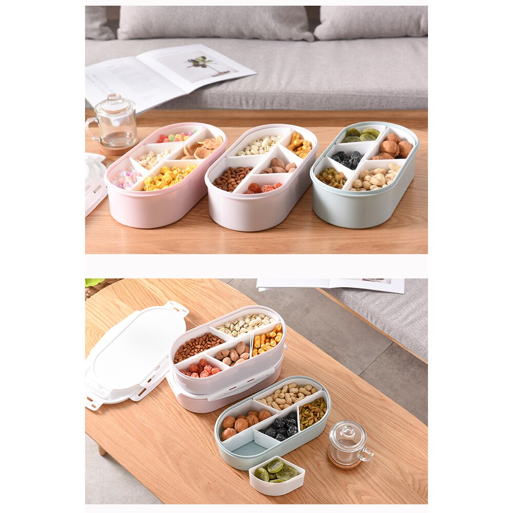 Nuts Plate with Lid Candy Box Fruit Plate Seal Detachable Multi Grid Plastic Tray Candy Snack Dish Bowl Dessert Serving Platter