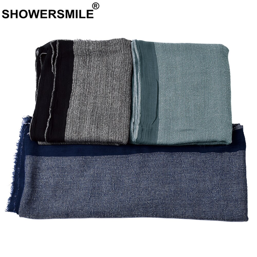 Black Cotton Linen Scarf Men Long Patchwork Scarf for Men Tassel Winter Mens Scarves Men&#39;s Accessories