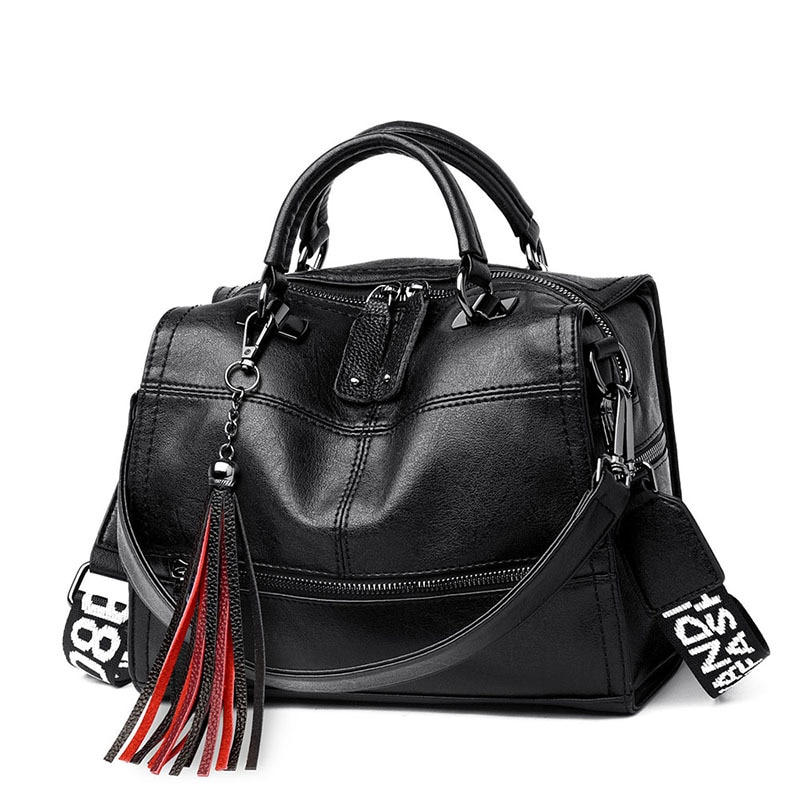 Vrouwen Vintage Handtassen Dames Casual Messenger Bags Vrouwelijke Crossbody Schoudertas Bolsa Boston Tassel Totes: Black