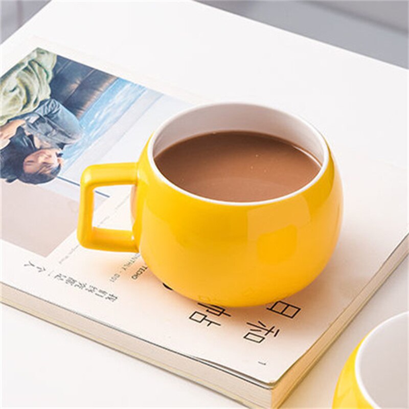 Taza redonda de amarilla, herramienta de beber de cerámica ecológica moderna para oficina, té, leche, café, taza de 350ml, venta directa, J494