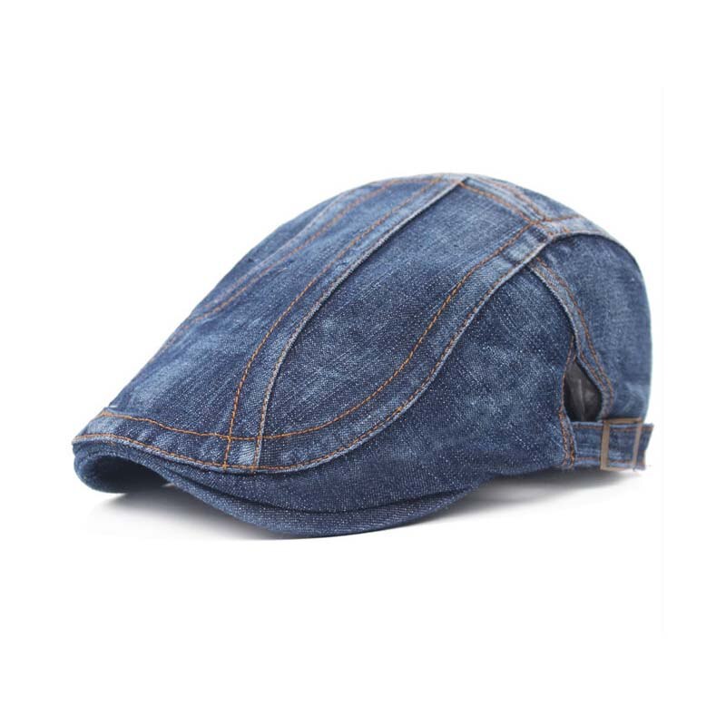 Denim Nähte Baskenmützen Herren Baskenmütze Kappen retro Lässige Baskenmützen Flache Kappe draussen Reise Freizeit Headwear Sommer Sonne Hüte: B Blau