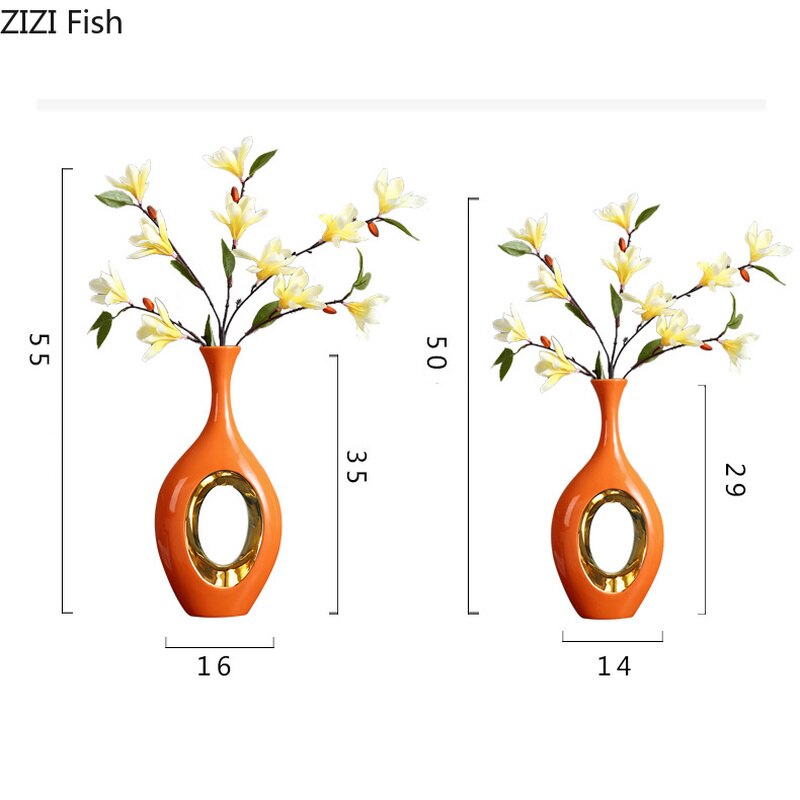 Modern Luxury Orange Phnom Penh Ceramic Vase Living Room Entrance Family Decoration Hollow Flower Vase Home Decoration