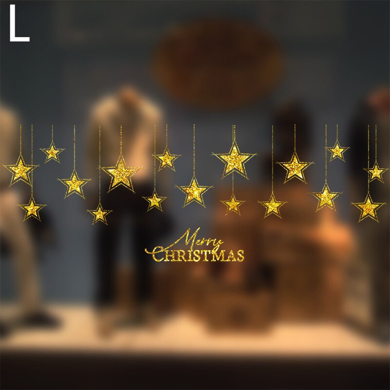 Glänzende Gold Weihnachten Baum Fenster Aufkleber Santa Fahrt Weihnachten Girlande Zauberstab Decals Neue Jahr Schaufenster Aufkleber Schneemann Wohnkultur: L