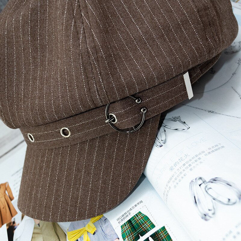 Kapelusze dla obu płci dla kobiet w paski ośmioboczna czapka gazeciarza mężczyźni elegancki damski kapelusz moda beret mężczyźni kobiety artysta malarz czapki Femme