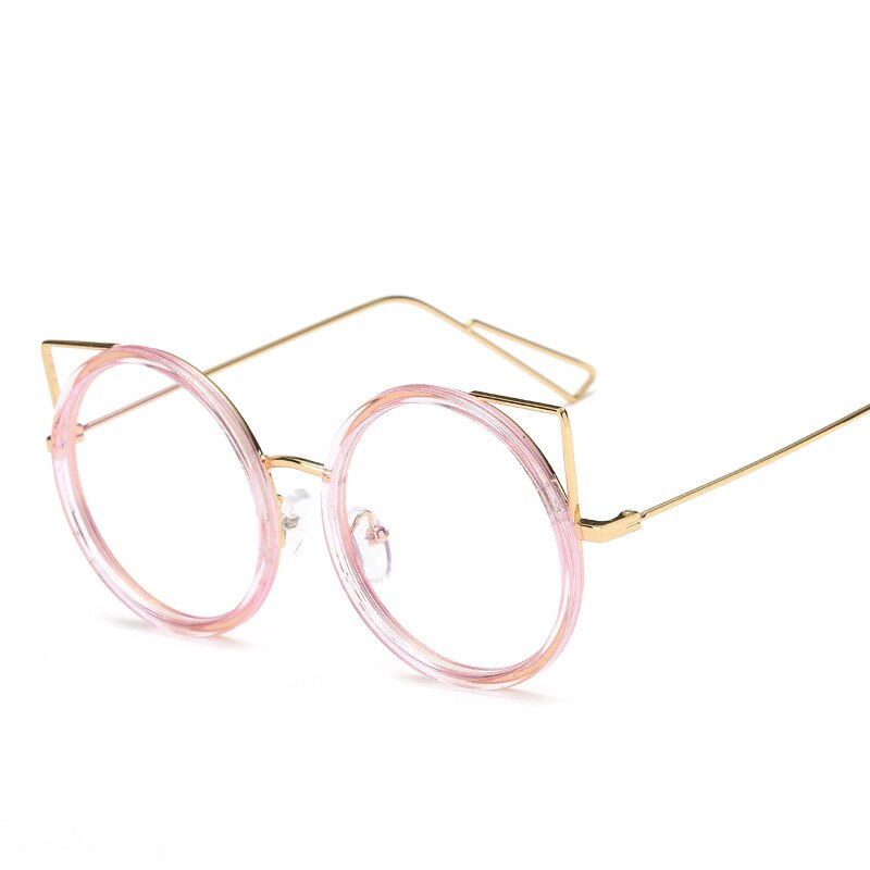 Cute Cat Ears Prescription Metal Round Shape Women Eyeglass Frames Glasses Trendy Clear Women's Myopia Eyeglasses with Frame