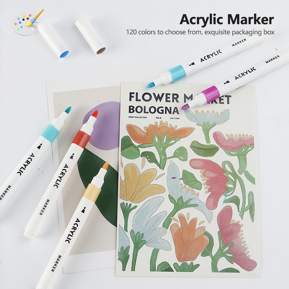 Rotuladores de pintura acrílica de 120 colores, marcadores de pintura con punta de pincel para pintura rupestre, lienzo de madera, piedra, de Navidad, manualidades DIY