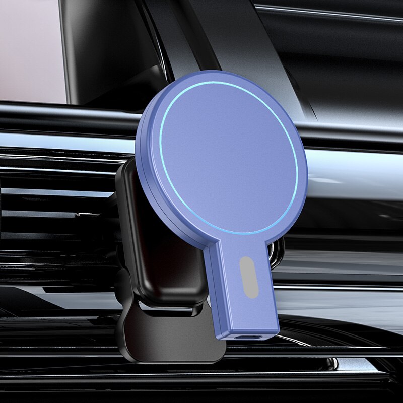 15W Qi Auto Draadloze Oplader Magnetische 360 Verstelbare Stand Vehicle Mount Telefoon Houder Dashboard Ontluchter Beugel Voor Iphone 12: Blue