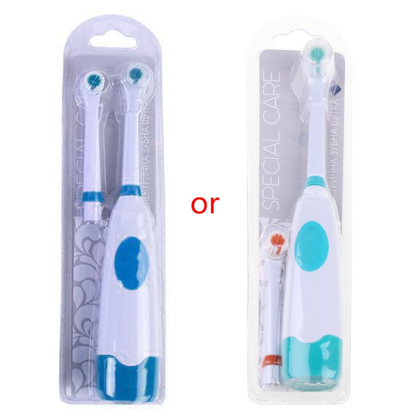 Rotary Electric Toothbrush Heads Set Battery Operated Automatic Non-Rechargeable Waterproof Oral Hygiene Brush Kit: Blue
