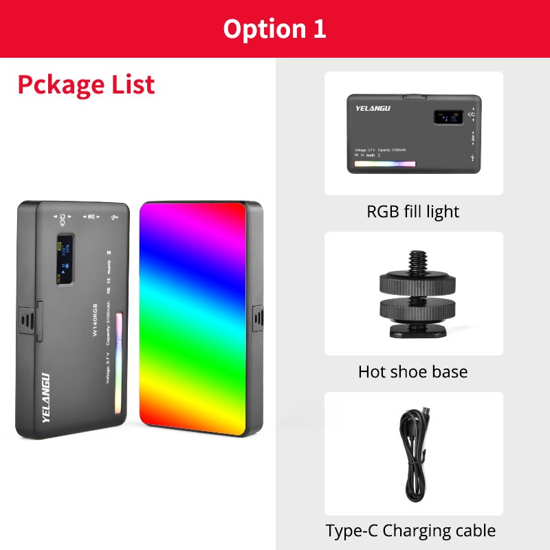 YELANGU LED RGB Video Licht 2500-9000K Temperatur Tragbare Photogaphy Selfie Beleuchtung für Studio DSLR Kamera Smartphone 3100mAh: RGB füllen hell