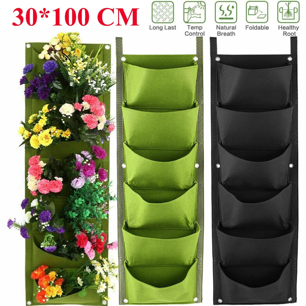 Planting Flower Grow Bag Vertical Garden Planter 100*30cm Wall-mounted 7 Pocket Vegetable Living Garden Bag Home Supplies