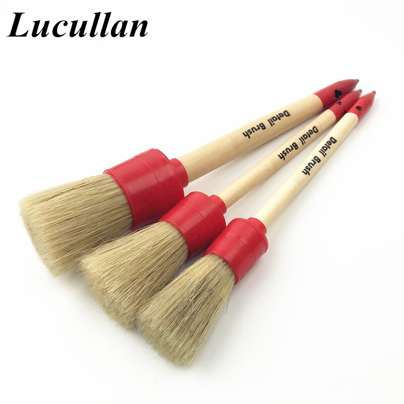 Lucullan Color de la mezcla de cerdas de herramientas de limpieza de coche clásico mango de madera sólida detallado de coches cepillo accesorios para coche: 3 White Hair