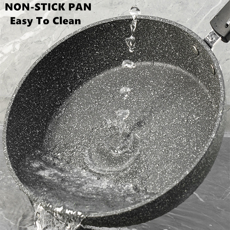 Sartén antiadherente, sartén Wok de piedra duradera, sartén para carne casera, panqueque, cocina de inducción frita, estufa de gas, juego de utensilios de cocina para Cocina
