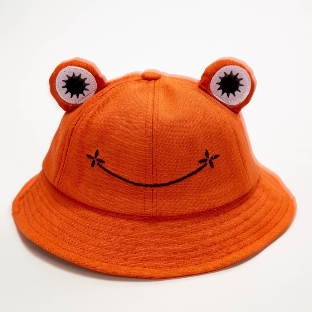 Cute Frog Hat Letter Bucket Hats Women Cover Fisherman Cap Hat for Adult Women Sunscreen Summer Outing Hat: orange / L