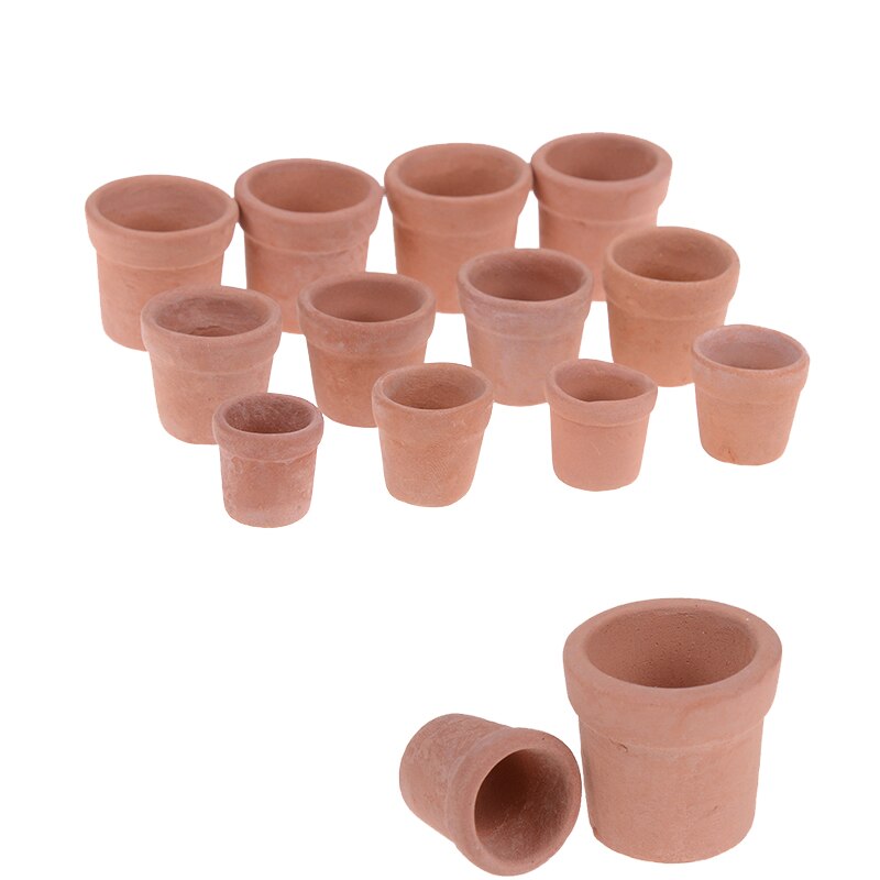 12pcs/lot Red Clay Flowerpot Simulation Garden Flower Pot Model Toy For 1/12 Dollhouse Miniature Doll Houses Accessories