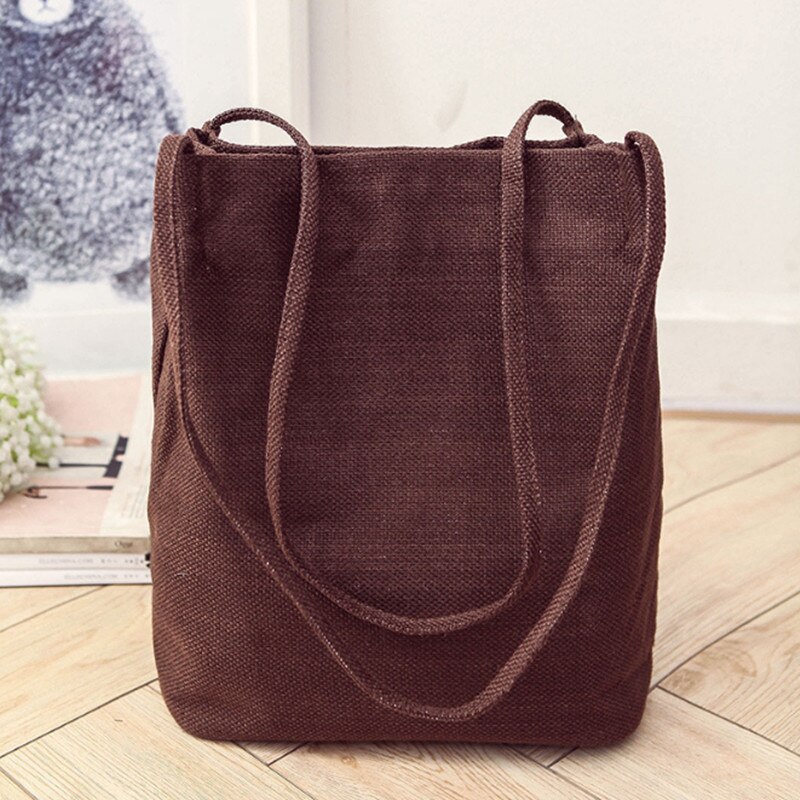 Vrouwen Canvas Tote Emmer Zakken Opvouwbare Boodschappentas Dames Schoudertas School Boeken Tas Eco Vriendelijke Linnen Handtas: Chocolade