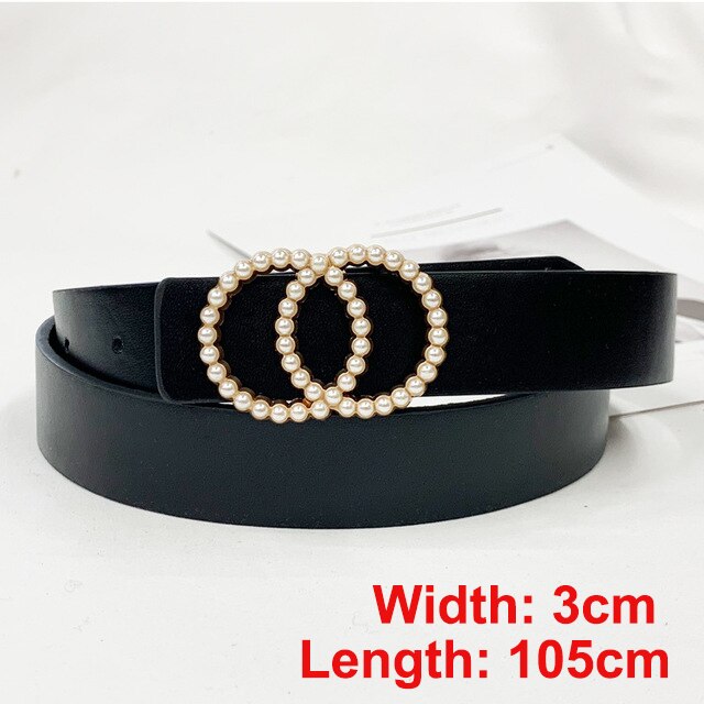 Pearl round pin buckle women simple ladies trend leather belt for women's youth brand belt