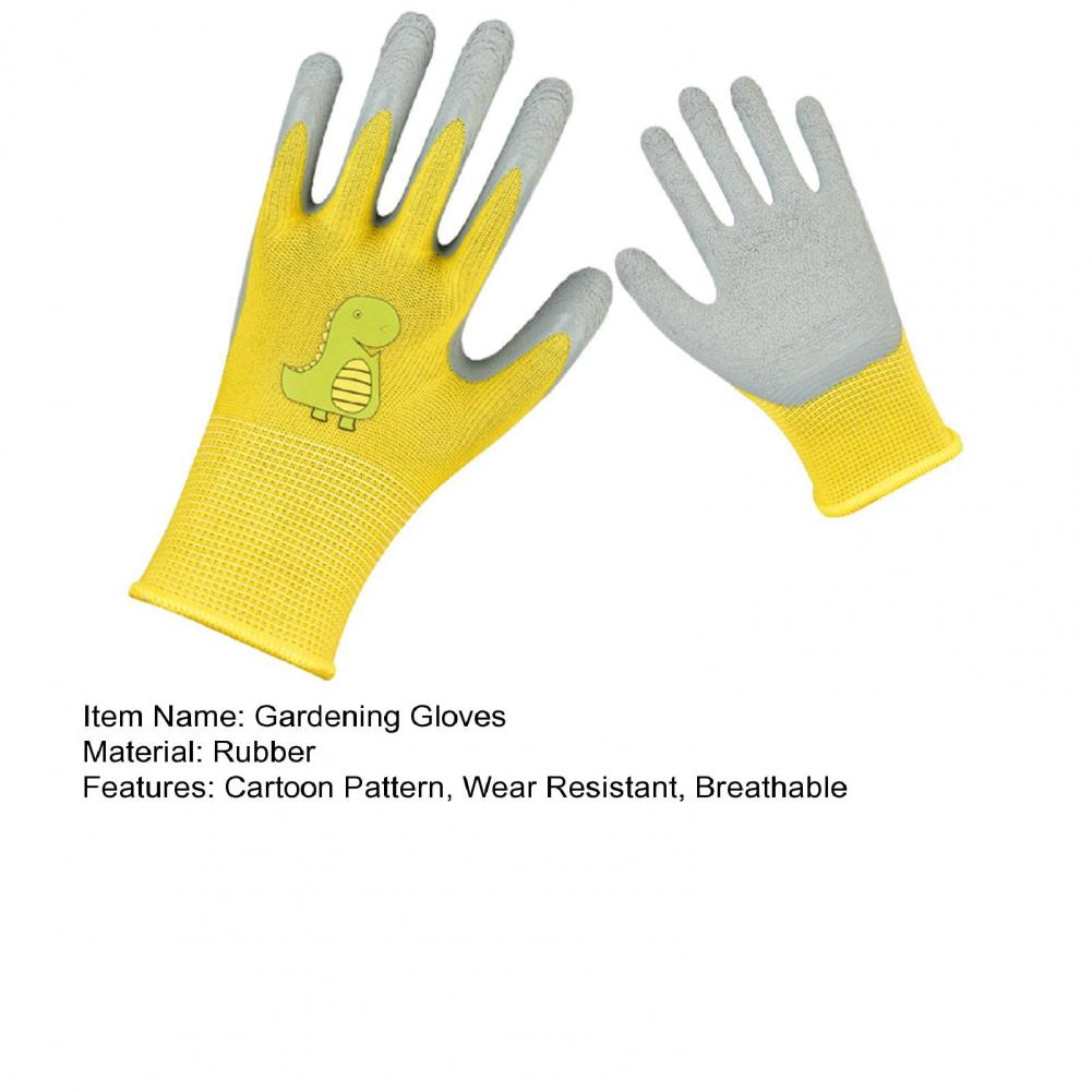 1 Pair Kids Gardening Gloves Cartoon Pattern Wear Resistant Thorn-Proof Puncture-Resistant Rubber Little Helpers Work Gloves