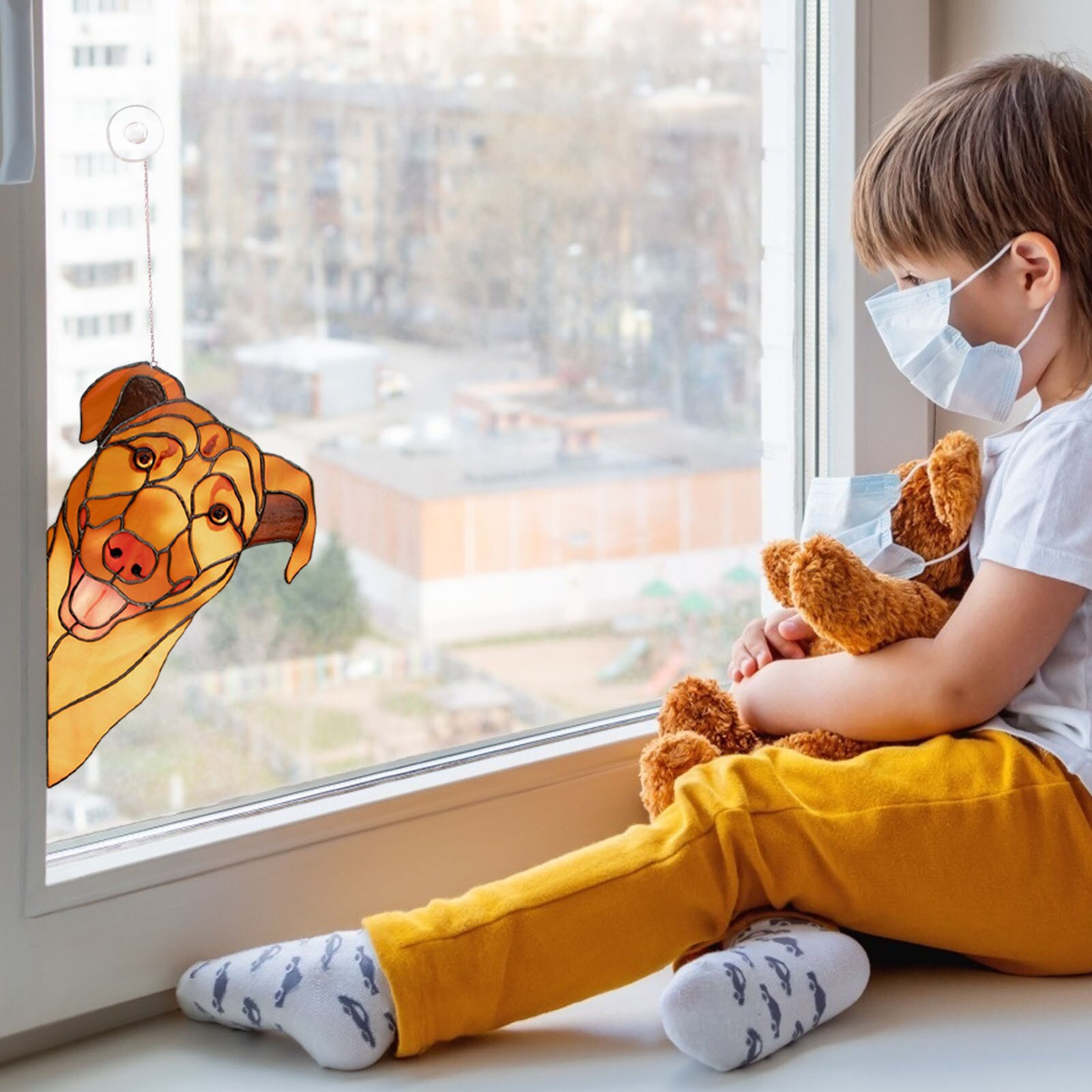 Vitrail chat fenêtre cintre décoration personnalité intérêt animal de compagnie acrylique pendentif décoration pour la maison et la voiture décor