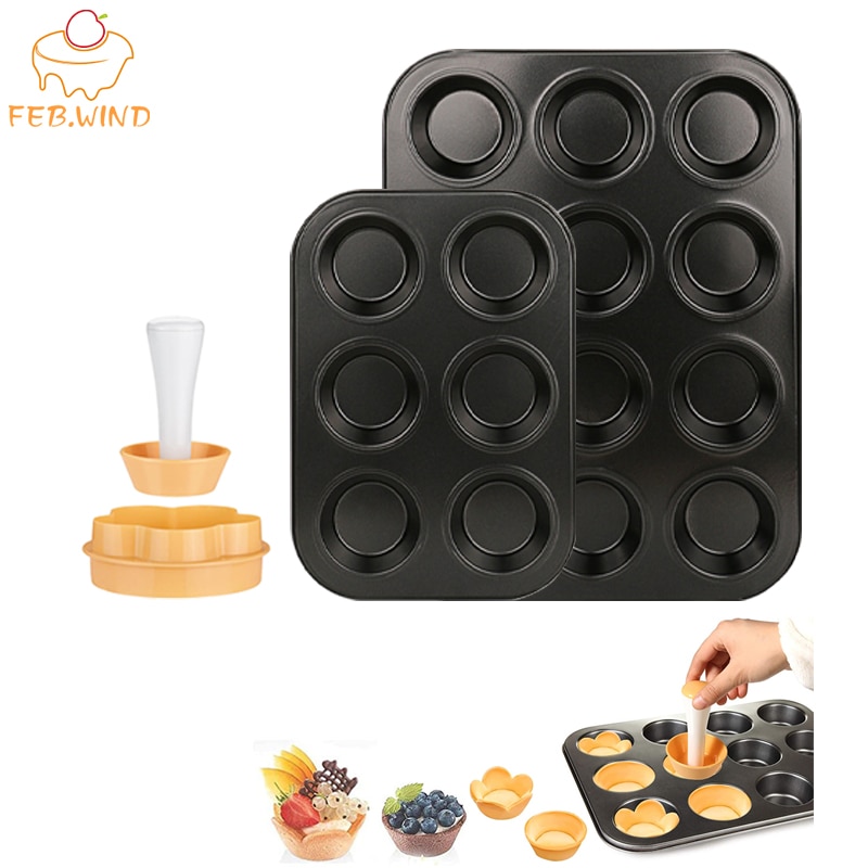 Mini Cupcake Pan Set For Baking Include Tartle Tamper Round Cookie Cutter 6/12 Holes Muffin Tray Pastry Tools Accessories A003