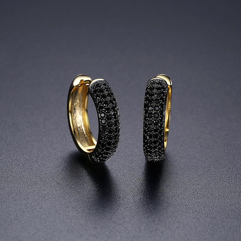 JINSE 2 centimetri Rotondo Nero Zircone Cubico Ghiacciato Orecchini A Cerchio per Le Donne Degli Uomini di Cristallo Nero Placcato Oro Orecchini anca salto regalo dei monili: nero